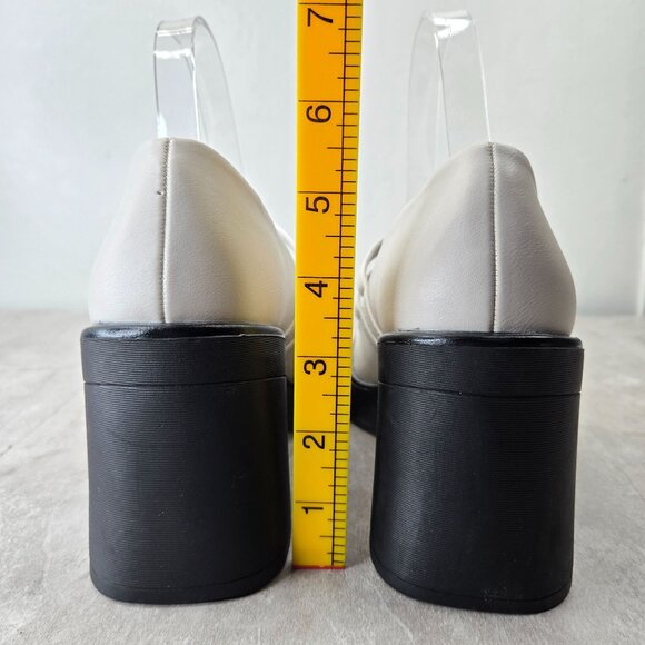 Mary Jane Pumps 8 White Faux Leather Block Heel Preppy Lolita Comfort Dress Shoe - Picture 4 of 13